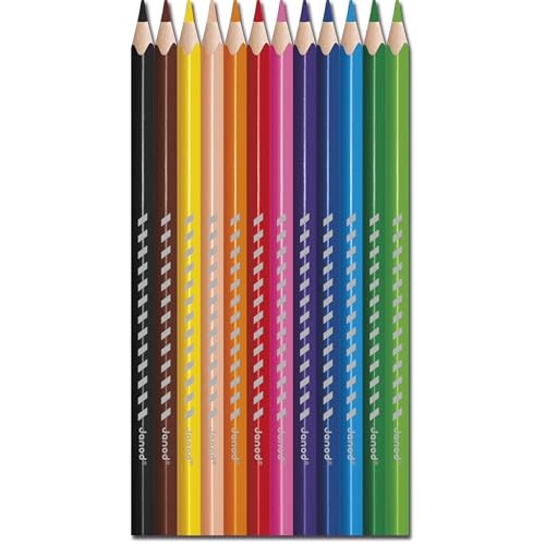 Janod - 12 Coloured Pencils - Colouring & Drawing - Ergonomic Triangular Shape & Resistant Lead - Creative Hobbies and Crafts - Ages 3+ - J07408