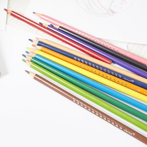 Janod - 12 Coloured Pencils - Colouring & Drawing - Ergonomic Triangular Shape & Resistant Lead - Creative Hobbies and Crafts - Ages 3+ - J07408