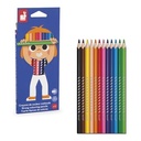 Janod - 12 Coloured Pencils - Colouring & Drawing - Ergonomic Triangular Shape & Resistant Lead - Creative Hobbies and Crafts - Ages 3+ - J07408