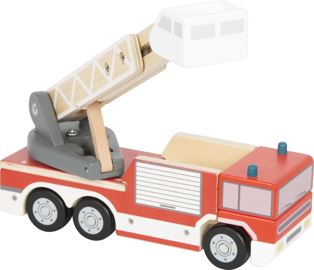 Small Foot Brandweerauto Met Draaibare Ladder Van Hout Speelvoertuig Met 360° Draaibare Ladder En Mand Speelgoed Voor Reddingsoperaties Vanaf 2 Jaa