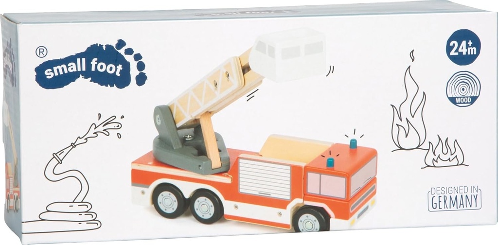 Small Foot Brandweerauto Met Draaibare Ladder Van Hout Speelvoertuig Met 360° Draaibare Ladder En Mand Speelgoed Voor Reddingsoperaties Vanaf 2 Jaa