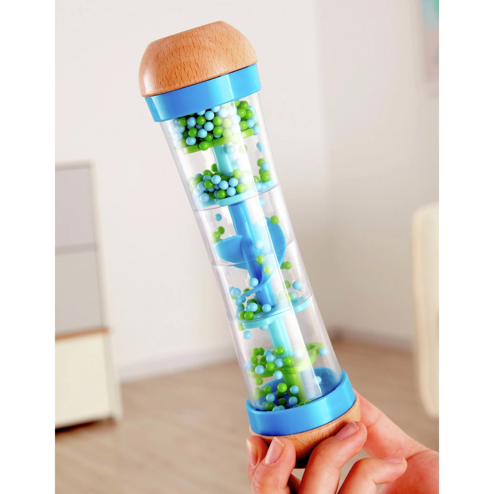 Hape: Beaded Raindrops - Blue- Wooden Soothing Sounds Toy  Colorful Bead Design  Music Sensory Development Play  Infant-Baby-Toddler-Kids Ages 0mo+
