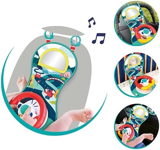 Ludi Aktivitätsplatte – Sound Und Leuchtendes Lenkrad Um Das Baby Im Auto Zu Beschäftigen Ab 18 Monaten Verstellbare Riemen 2 Befestigungsringe 