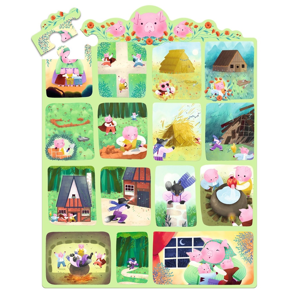 35pc Djeco the Three Little Pigs Story Jigsaw Puzzle Kids Game 33x45cm 3y+