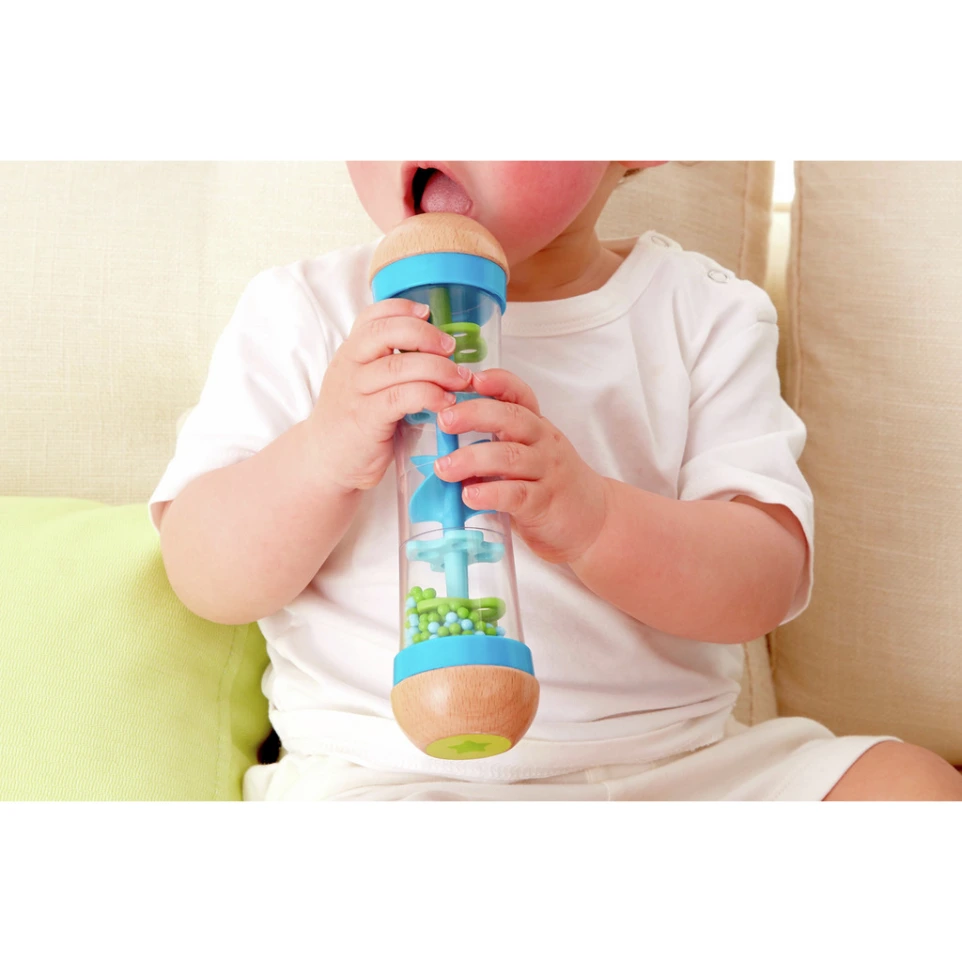 Hape: Beaded Raindrops - Blue- Wooden Soothing Sounds Toy  Colorful Bead Design  Music Sensory Development Play  Infant-Baby-Toddler-Kids Ages 0mo+