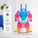CONNETIX Magnetic Tiles Travel Mini Pack, 32 Pieces | Pack, Play and Create Anywhere with Mini Magnetic Tiles, Reusable Stickers and a Build-ready Tra
