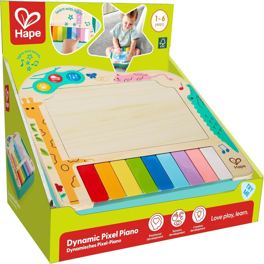Hape Pixel Piano  Electic Keyboard Piano with Wooden-Feel Electric Keys and Light-up Pixels Display   Kid's Musical Toy for Musical Expression and Cre