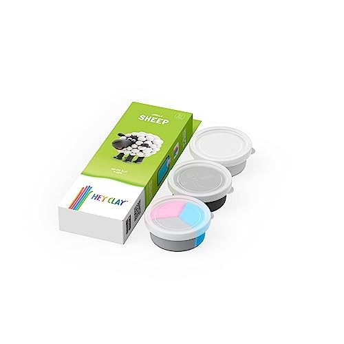Hey Clay Animals - Claymate Sheep - Colorful Modeling Air Dry Clay for Kids 3+ - Air-Drying Clay Kit 3 Cans with Fun Interactive App