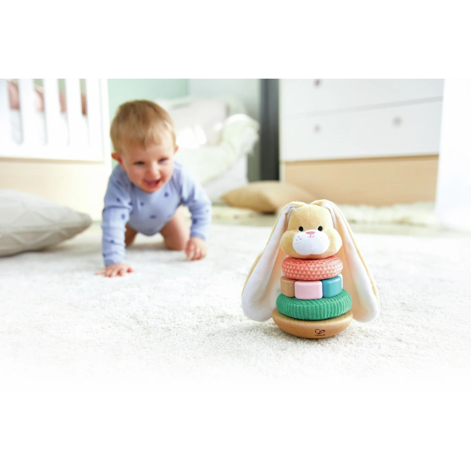 Hape Bunny Stacker Wooden Ring Stacking Baby Toy, Multi
