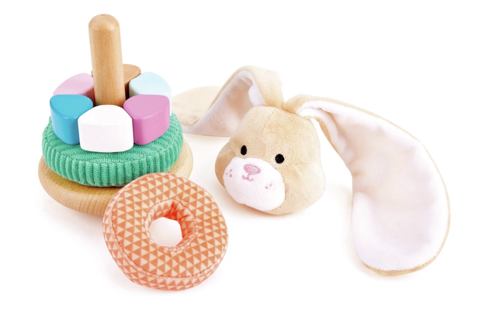 Hape Bunny Stacker Wooden Ring Stacking Baby Toy, Multi