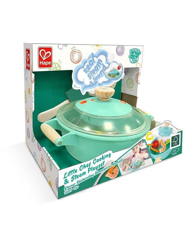 Hape: Little Chef Cooking & Steam 9-pc. Teal Wooden Kitchen Food Toy, Multi