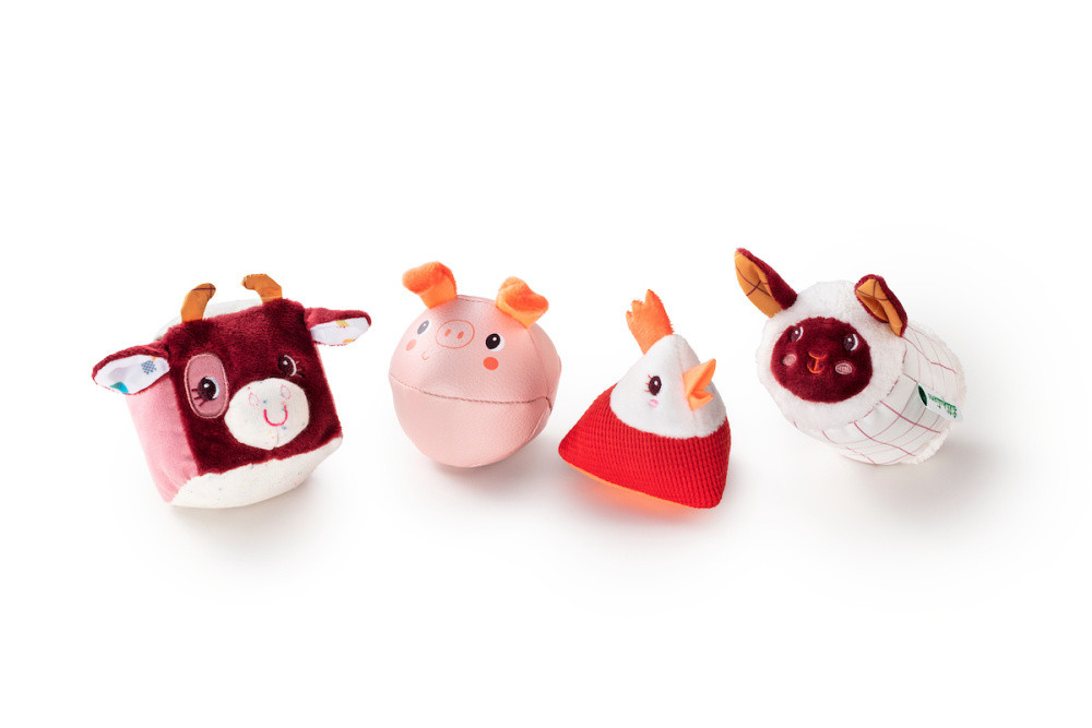 Lilliputiens Set of 4 Textile Shapes Farm Rattle 6 M+ 4 Pc
