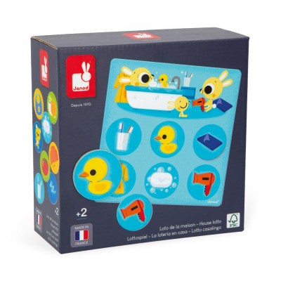 - House Bingo - 4 Boards and 24 Cardboard Tokens - Educational Game - Vocabulary and Concentration - FSC-Certified and Vegetable Inks - Made in France