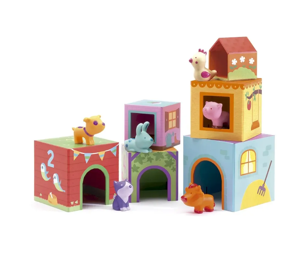 Djeco Topani Farm Blocks Kids/Children Interactive Play Stacking Toy Set 18m+