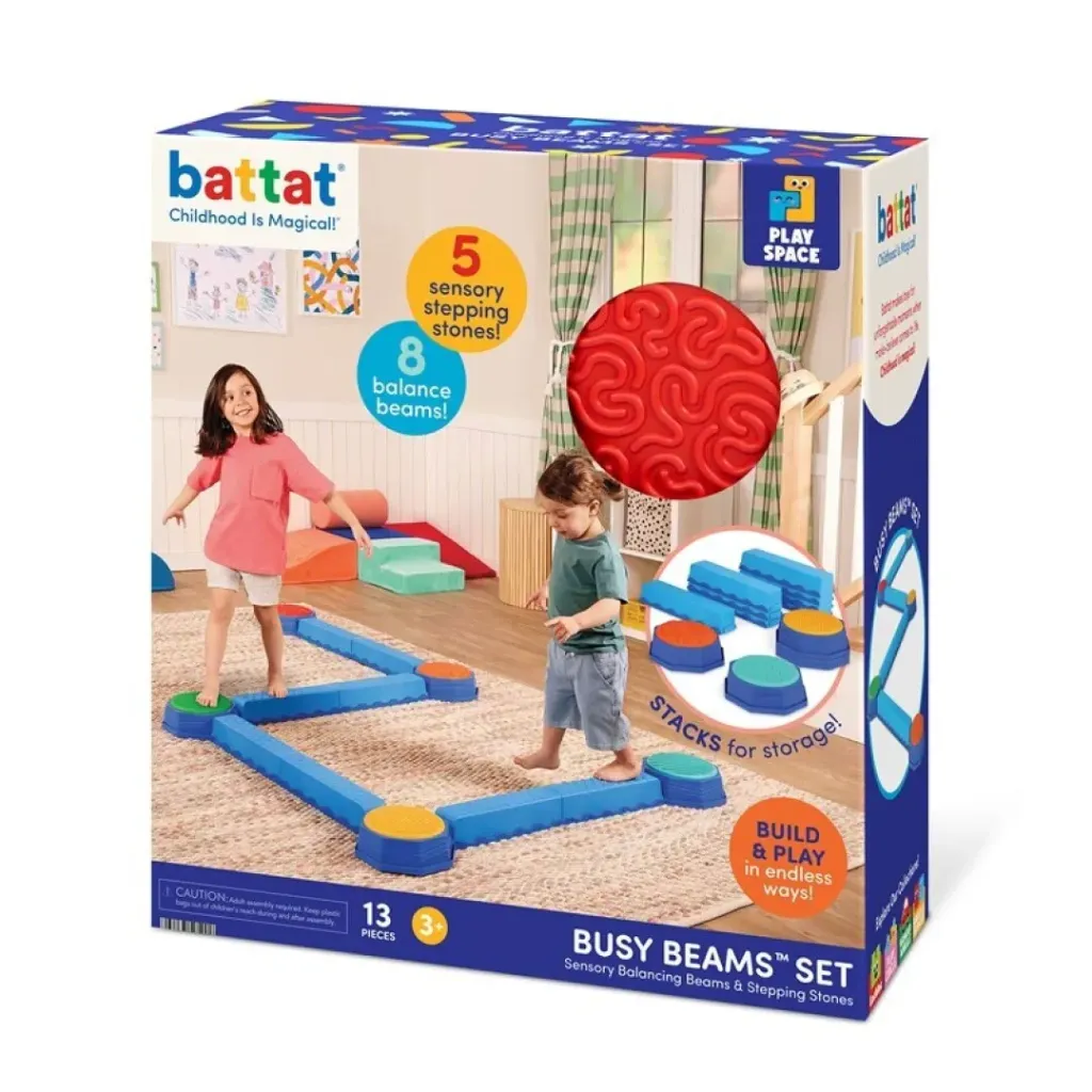 Battat Busy Beams Set with 8 Balance Beams and 5 Sensory Pods, Toddler and Preschool Toys