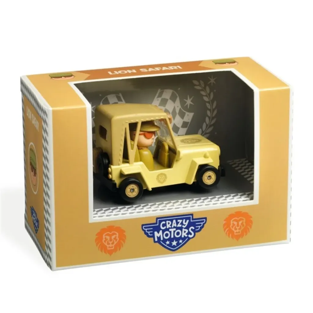 Djeco Lion Safari Crazy Motors 4x6cm Kids/Children Racing Car Play Toy 3y+