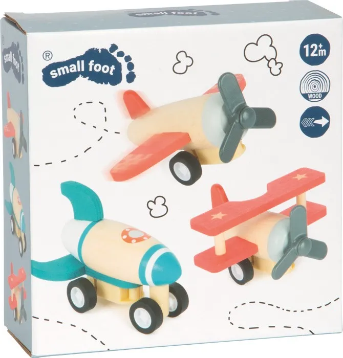Small Foot 11884 Pull-Back Planes and Rockets Set with Three Aircraft Made of Robust Wood for Ages 12+ Months Toys