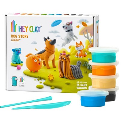 Hey Clay Dog Story 15 Cans - Colorful Modeling Air Dry Clay for Kids - Air Dry Clay Kit 15 Cans with Fun Interactive App