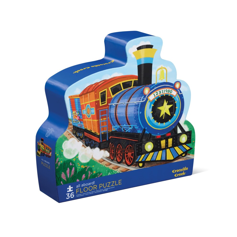 Crocodile Creek 36-Piece Jigsaw Floor Puzzle - Fun Floor Puzzles for Kids Ages 3-5 - Heavy-Duty Shaped Box for Storage - All Aboard - 24  W X 18  H Fi
