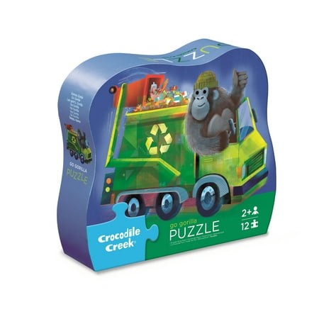 Crocodile Creek 12-Piece Mini Jigsaw Puzzle - Fun Floor Puzzles for Kids Ages 2-4 and up - Heavy-Duty Shaped Box for Storage - Go Gorilla - 12 X 9 Inc