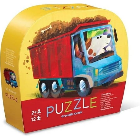 Crocodile Creek 12-Piece Mini Jigsaw Puzzle - Fun Floor Puzzles for Kids Ages 2-4 and up - Heavy-Duty Shaped Box for Storage - Go Big Dog - 12 X 9 Inc