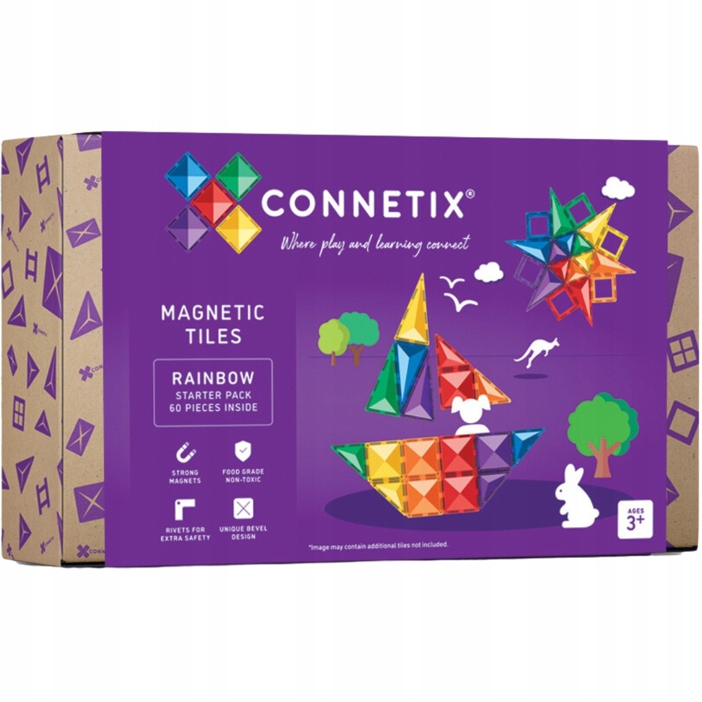 CONNETIX Magnetic Tiles Rainbow Starter Pack Building Blocks 60pc: Educational Toy Blocks for Creative Thinking