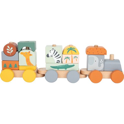 Small Foot Safari 11698 Wooden Train and Stacking Game in Pastel Colours from 12 Months Toys