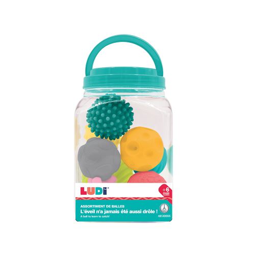 Set of 8 Awakening Balls   Ludi   Assorted Sensory Stimulation Balls   Different Shapes and Colours   Soft Plastic   from 6 Months