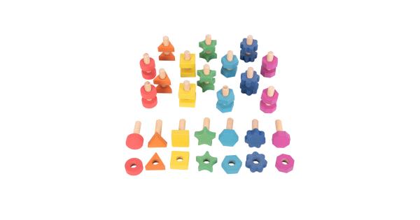 Learning Advantage TickiT Rainbow Wooden Nuts & Bolts Assorted Colors Set of 21 Pairs (CTU73999)