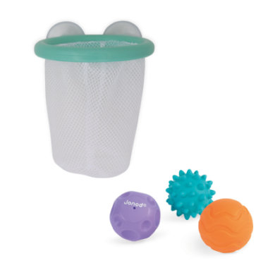 Janod - Tacti'basket - Bath Toys - Sensory Balls - Early-Development - for Boys and Girls - from 12 Months + - Multilingual - J04708