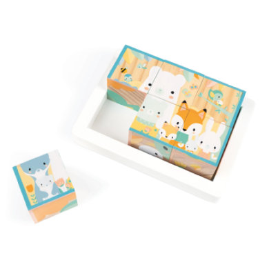 Janod - Tray of 6 Solid Wood Cubes for Baby - Pure Collection - Early Years and Early Years Toy - Teaches Fine Motor Skills - Water-Based Paint -