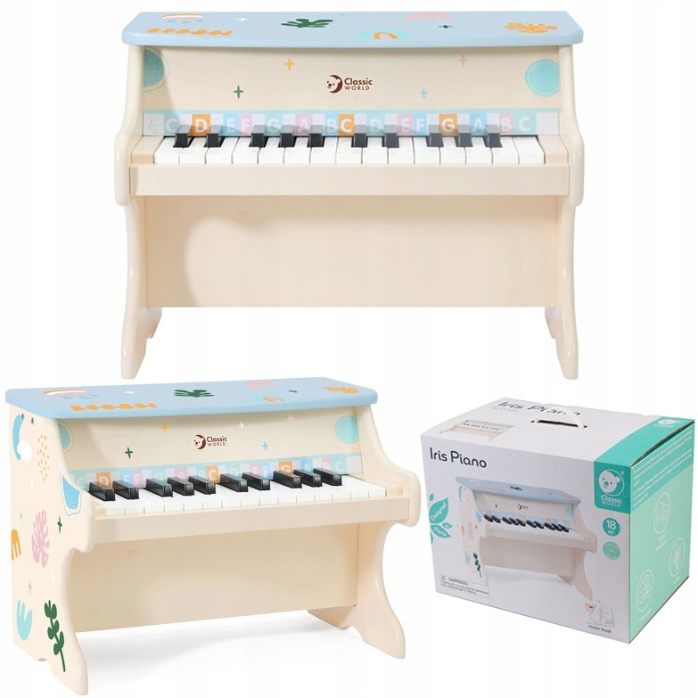 Pianino Drewniane Pianinko Książka Nuty Nauka Gry Pastelowe Iris Edukacyjne