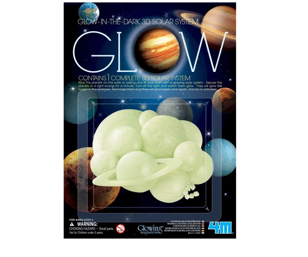 4M: Glow: 3D Solar System - Glow-in-the-Dark Complete Solar System  Light Charging Wall & Ceiling Stick-Ons  Adhesive Tabs  Kids Room Decoration